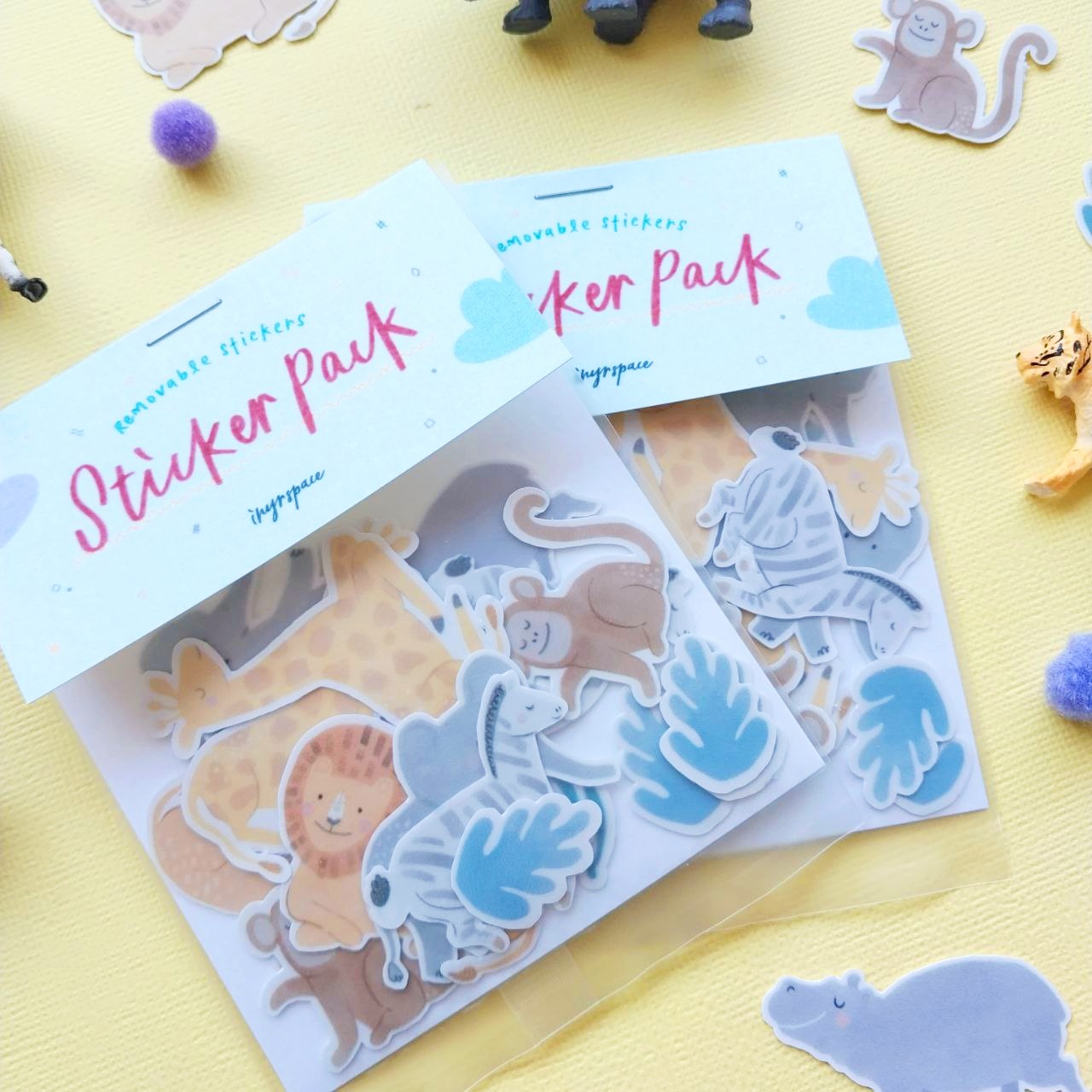 Wild Safari Party Pack (Bundle C - Tattoo + Reusable Stickers + Playdough + Stamper)