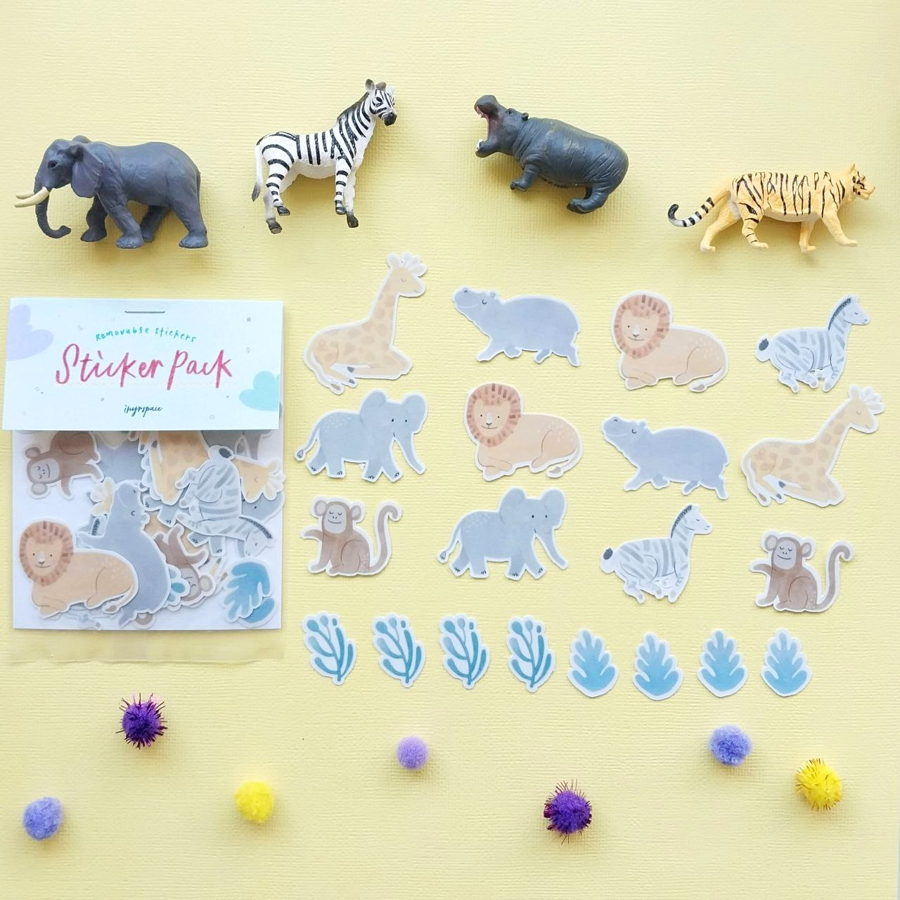 Wild Safari Party Pack (Bundle C - Tattoo + Reusable Stickers + Playdough + Stamper)