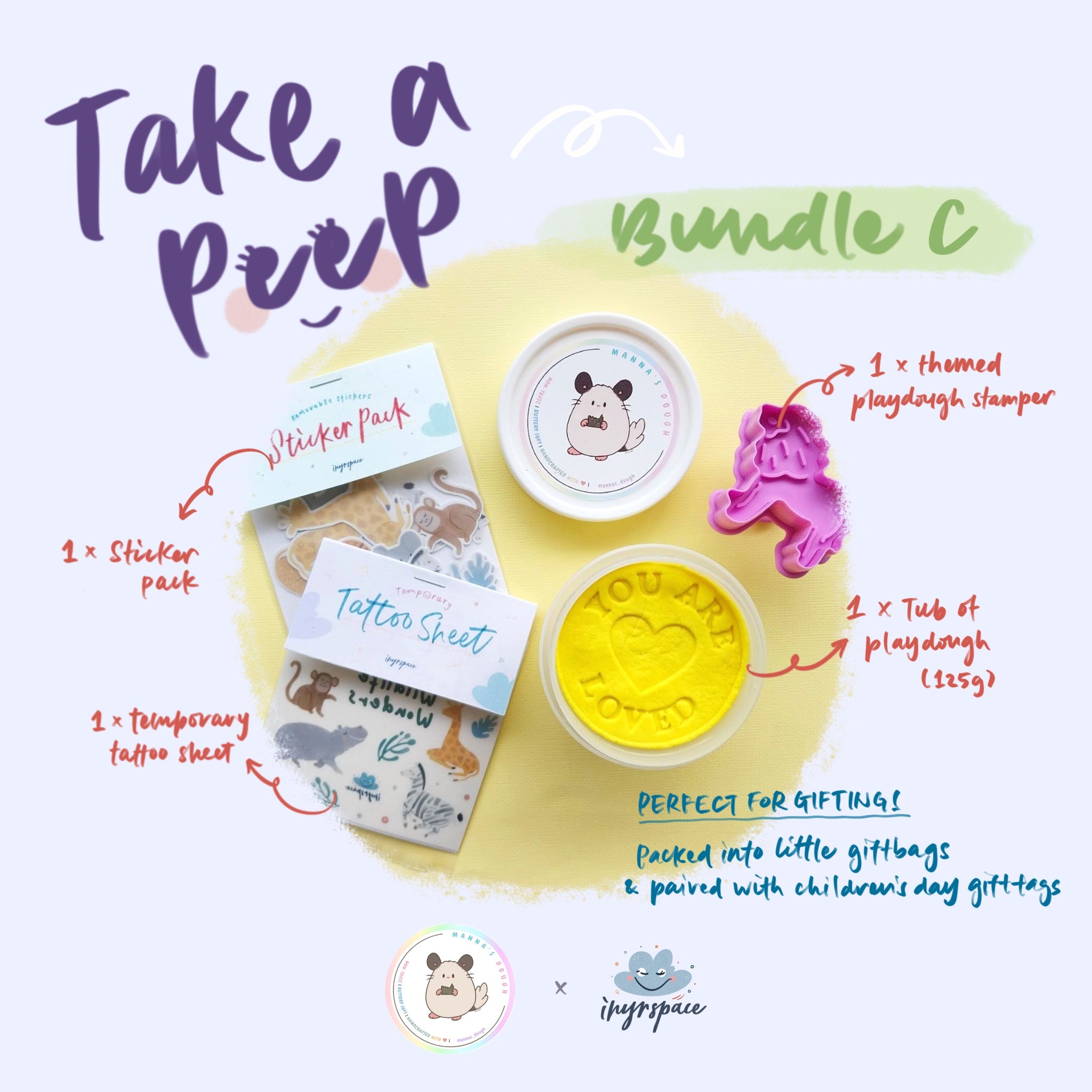 Wild Safari Party Pack (Bundle C - Tattoo + Reusable Stickers + Playdough + Stamper)