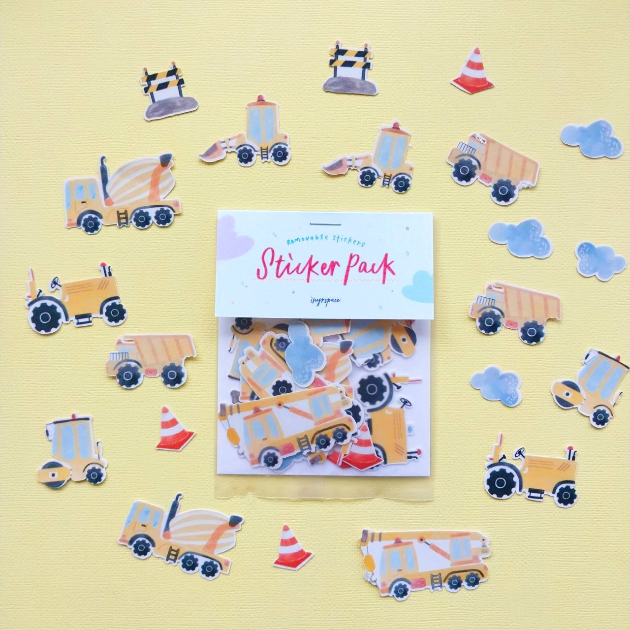 Construction Craze Party Pack (Bundle C - Tattoo + Reusable Stickers + Playdough + Stamper)