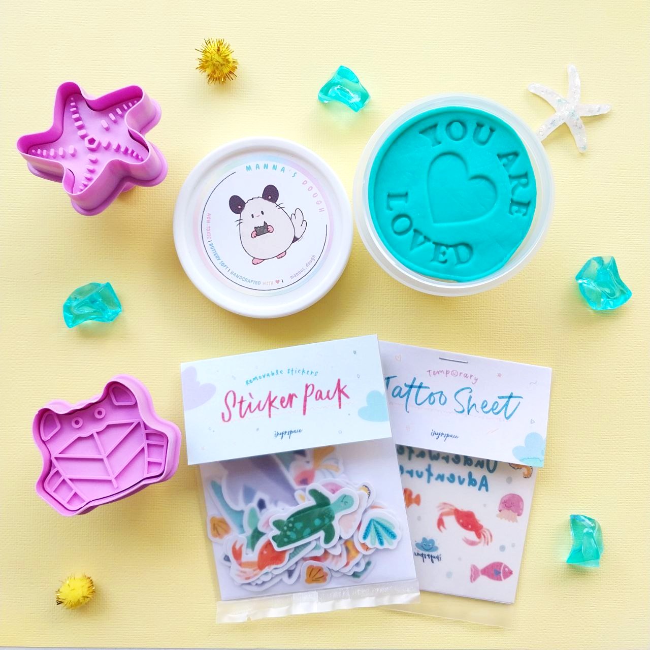 Ocean Odyssey Party Pack (Bundle C - Tattoo + Reusable Stickers + Playdough + Stamper)