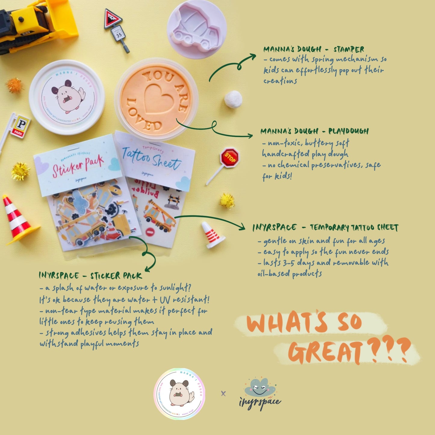Construction Craze Party Pack (Bundle A - Tattoo + Playdough)