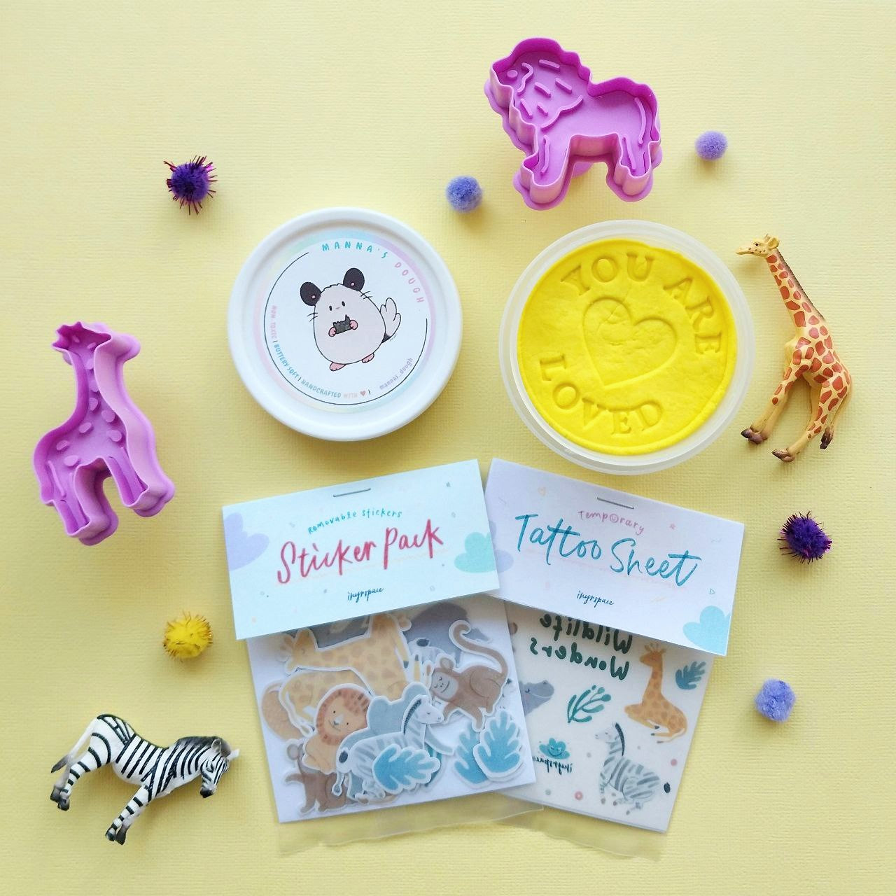 Wild Safari Party Pack (Bundle C - Tattoo + Reusable Stickers + Playdough + Stamper)