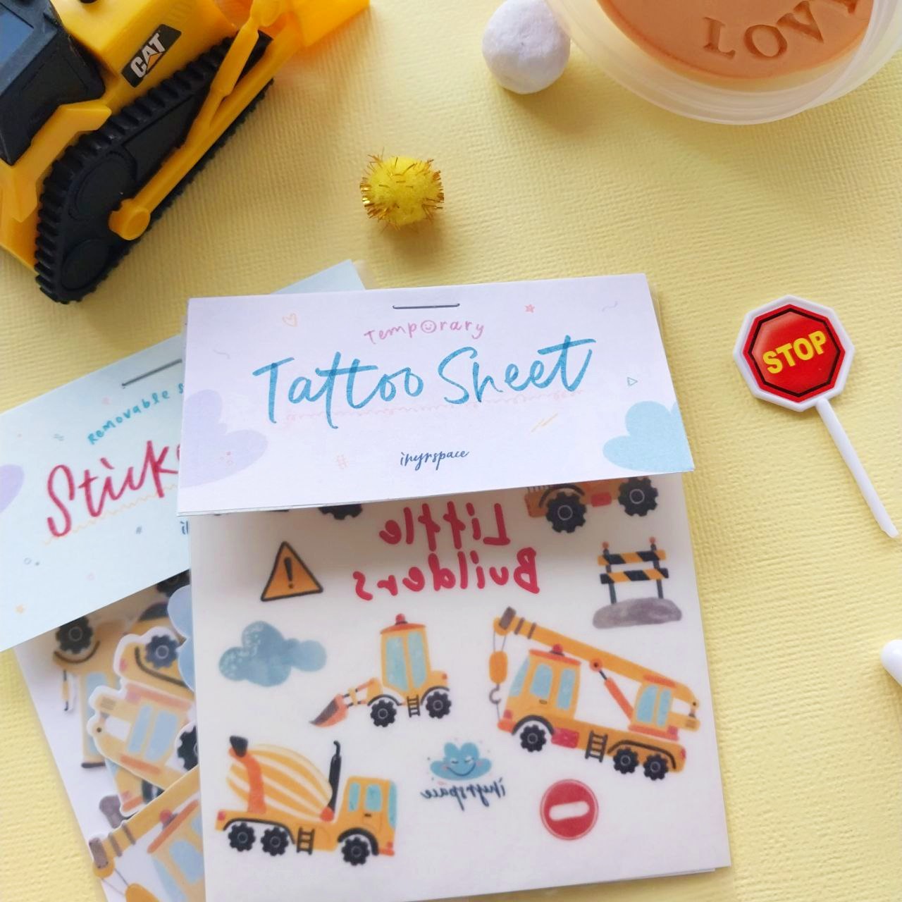 Construction Craze Party Pack (Bundle A - Tattoo + Playdough)