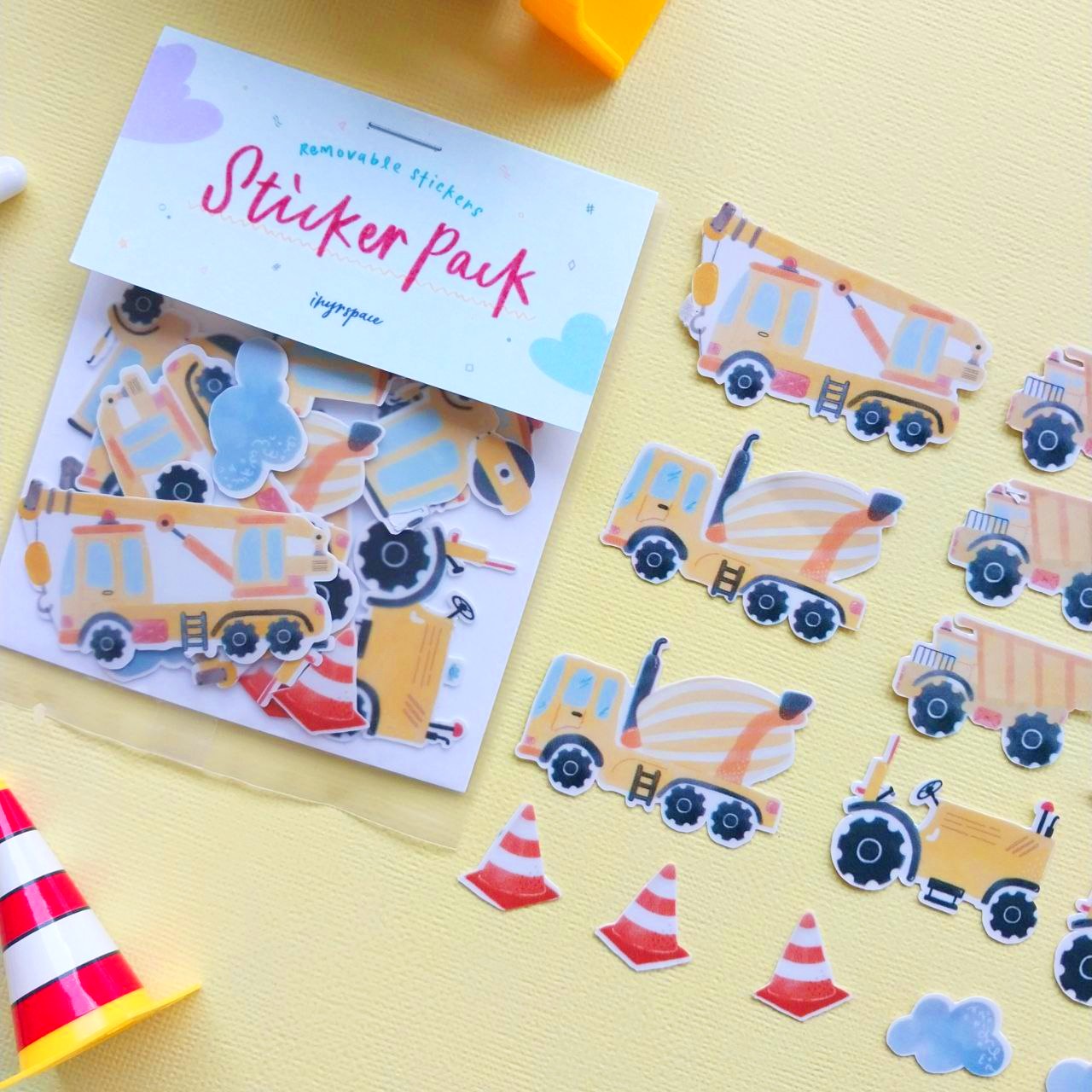 Construction Craze Party Pack (Bundle B - Reusable Stickers + Playdough)